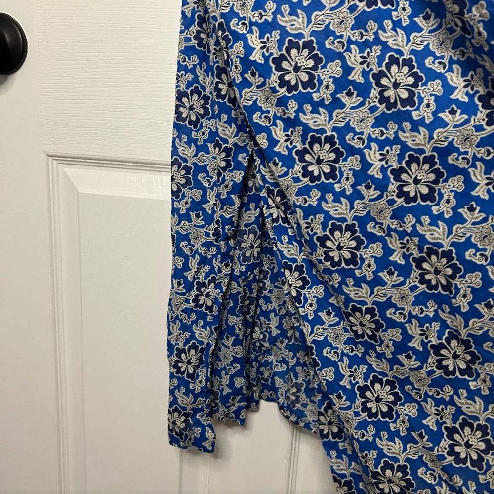 J Crew Cotton Voile Ruffle-Trim Shift Dress Cobalt Floral - Picture 11 of 16